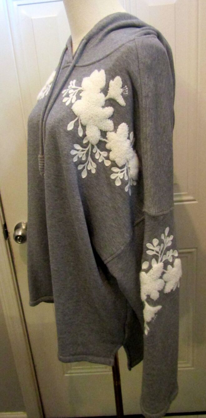 H&M LOGG Floral Hoodie XL Gray Boho Cottagecore Cozy Soft Girl - Picture 4 of 10